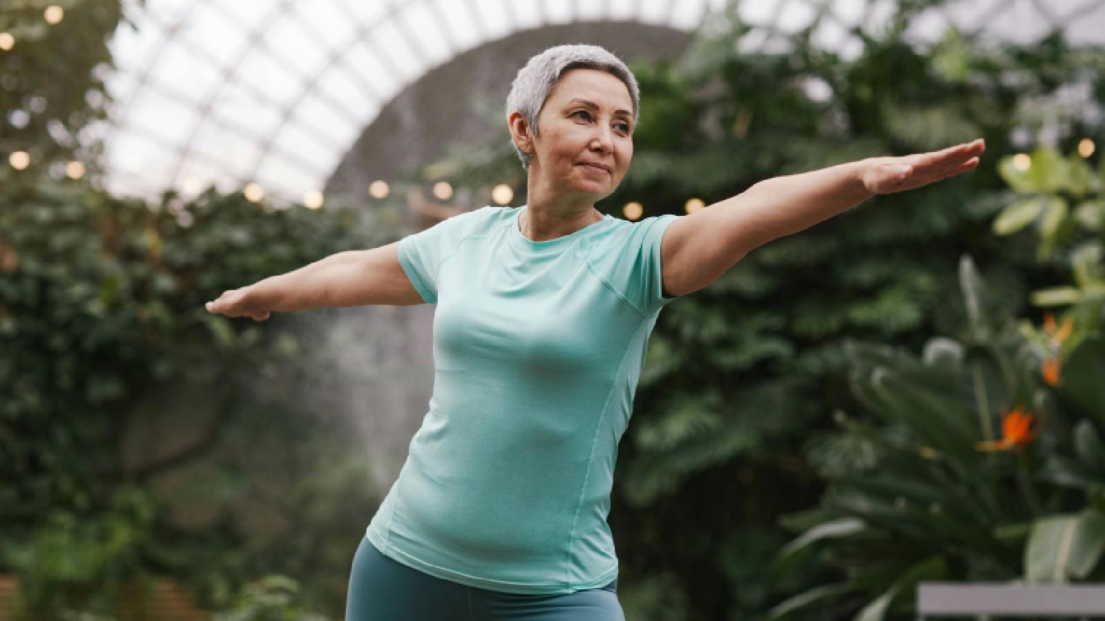 An older woman doing strength training during her period