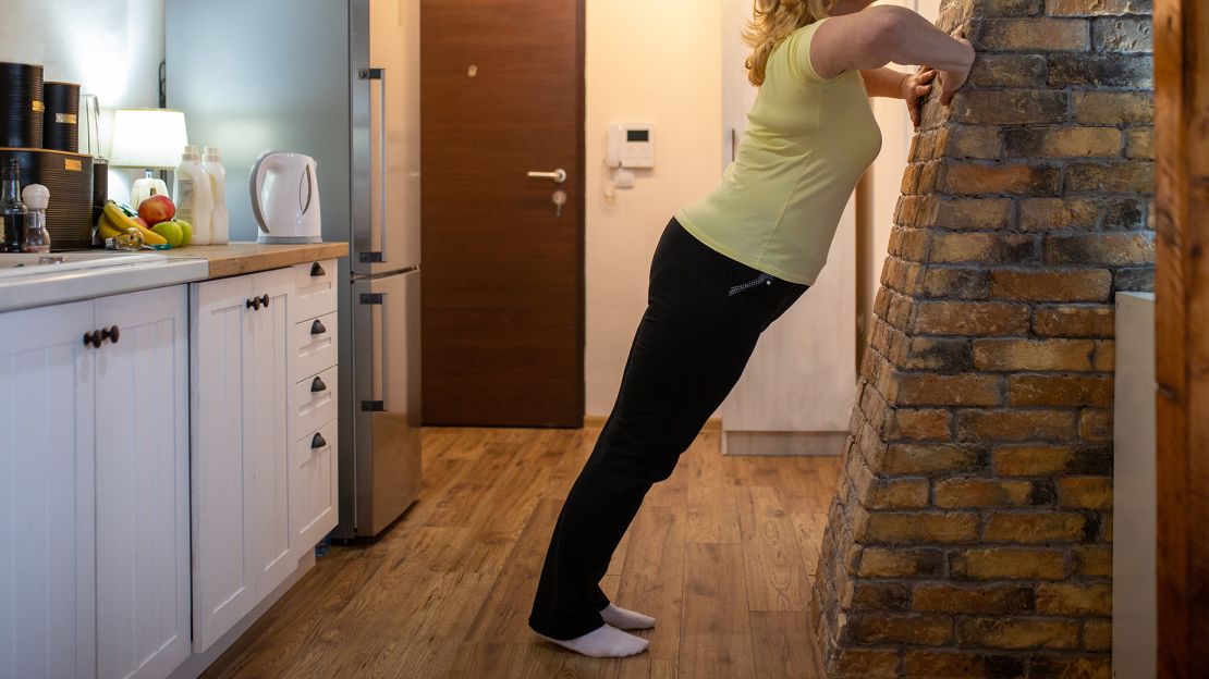 Wall push-ups strengthen chest, shoulder and arm muscles.